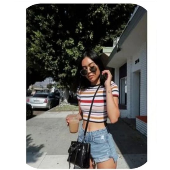 Large Multi Color Stripe Crop Top - Picture 1 of 4